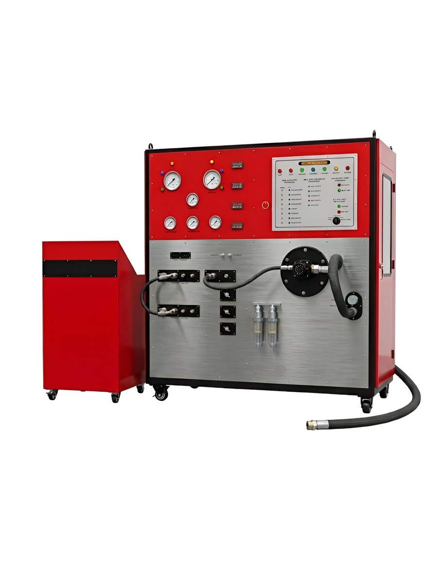 Engine-driven hydraulic test bench with separate engine cabinet